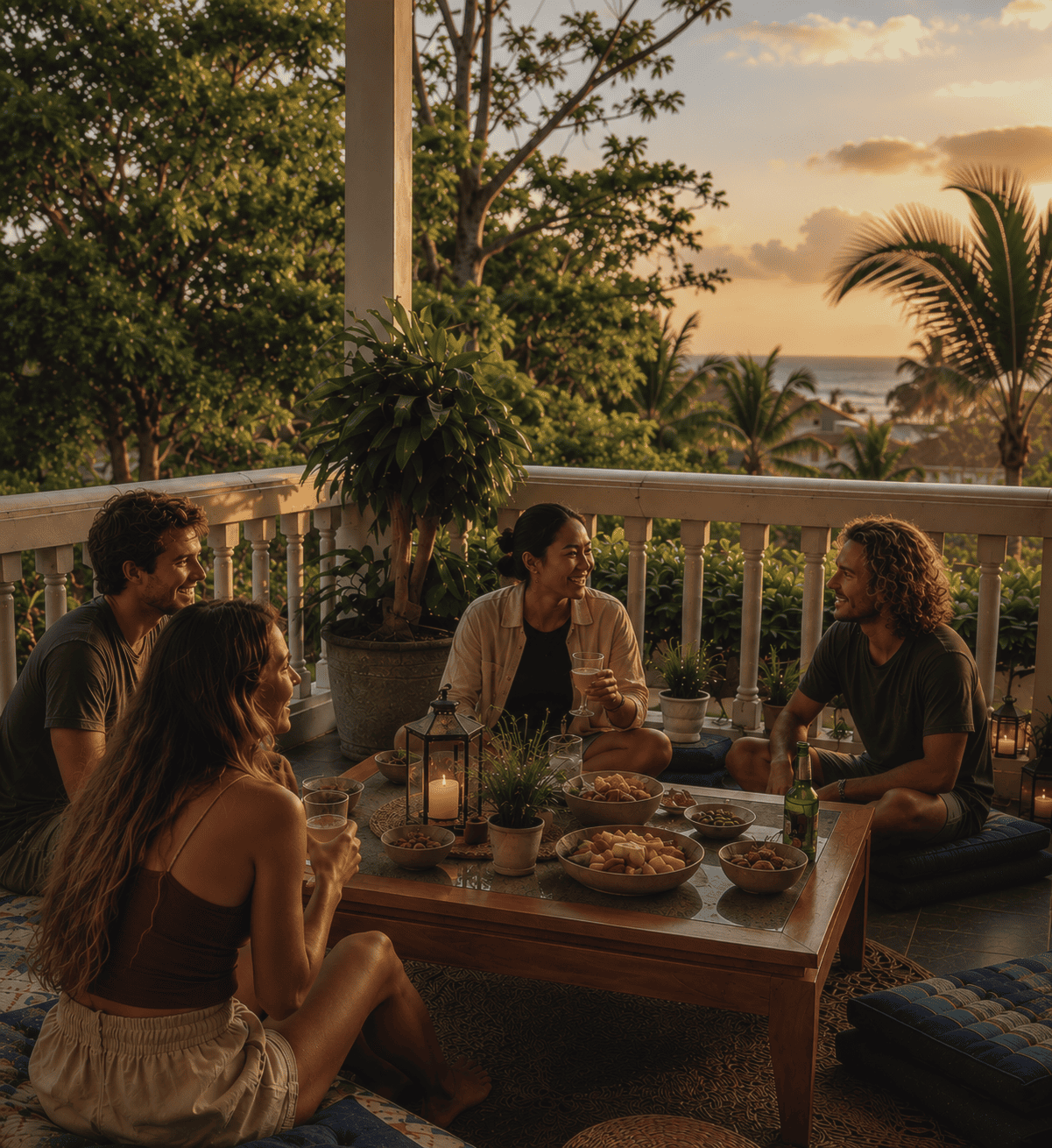 Community gathering at golden hour