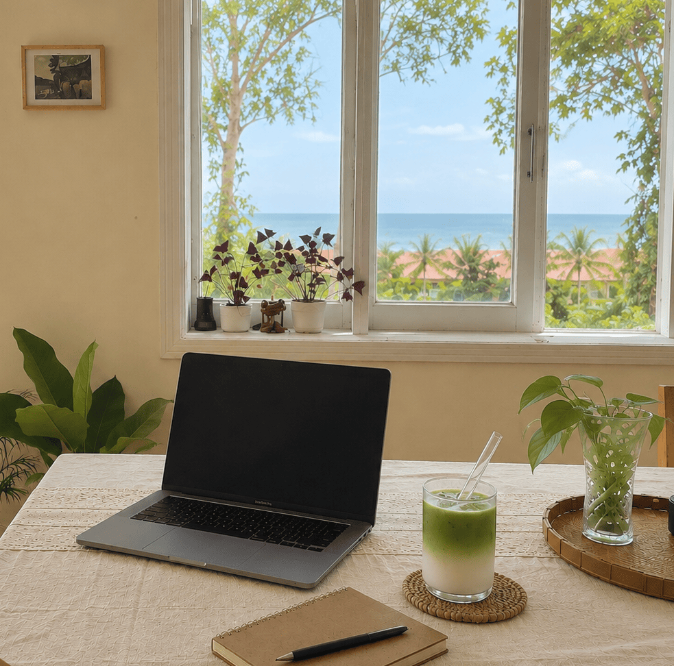 Remote work from a peaceful tropical setting
